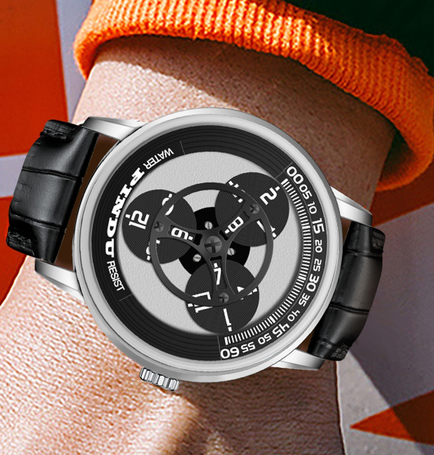 PINDU Men’s waterproof Mechanical Watch 42mm Steel Luminous pointer dial Pressie