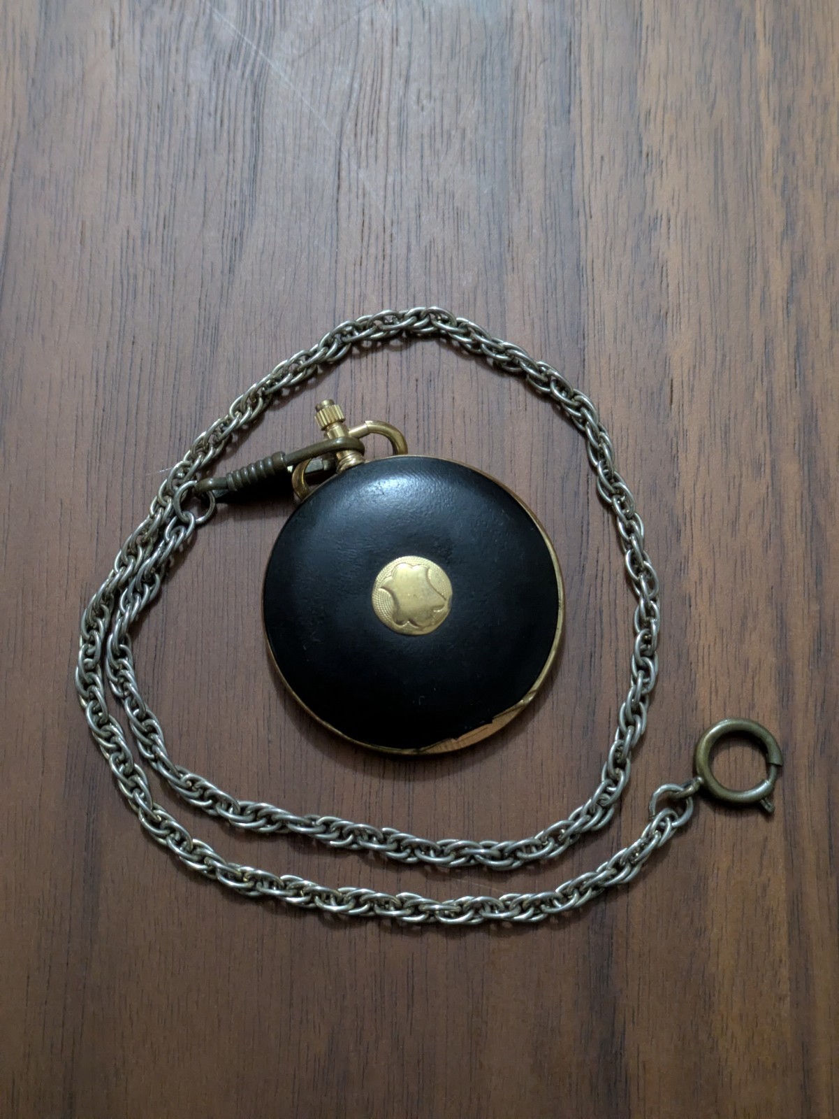 Vintage (1990s) Helbros Black & Gold Quartz Pocket Watch with Chain