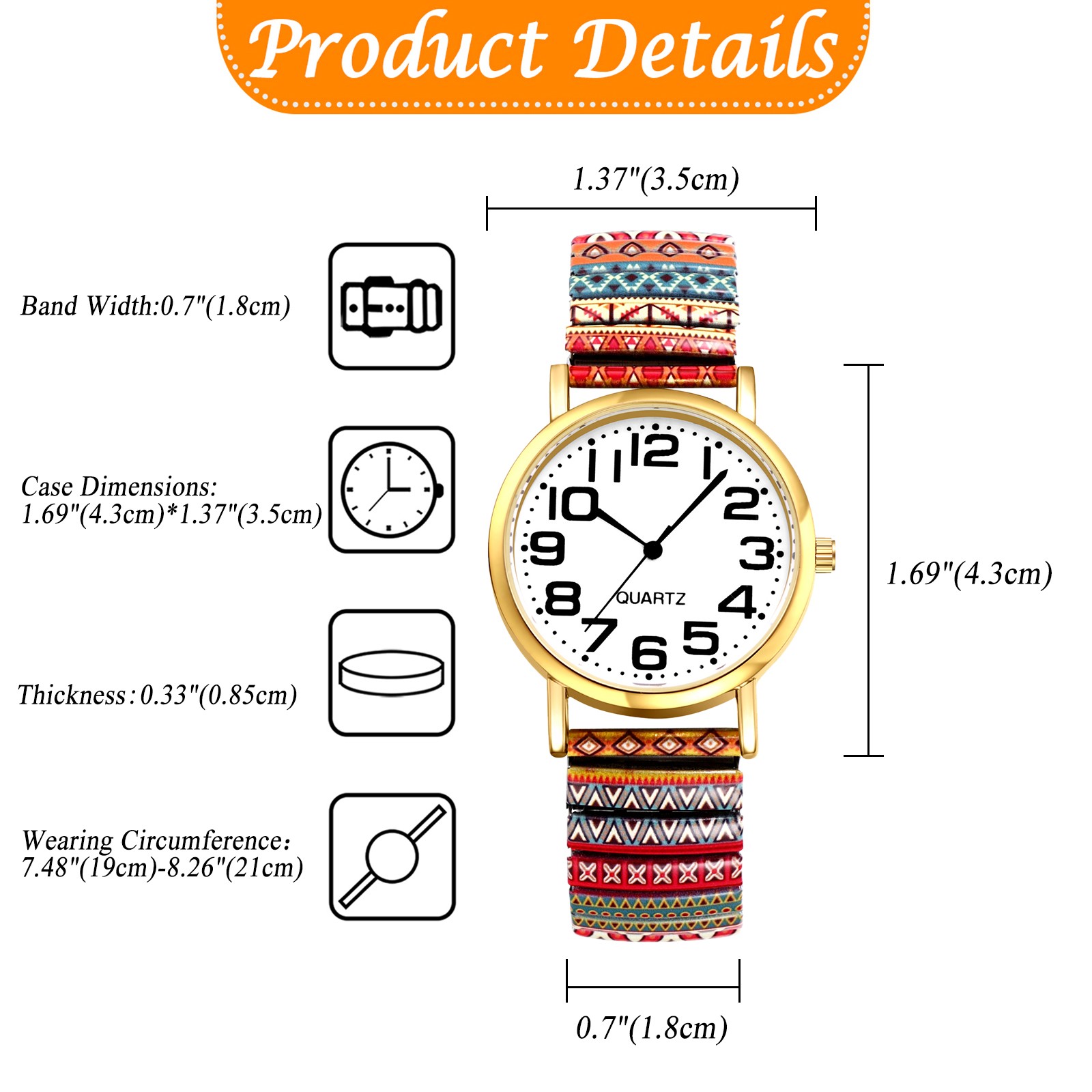 Women Bohemian Easy To Read Quartz Wrist Watch Stainless Steel Elastic WatchBand