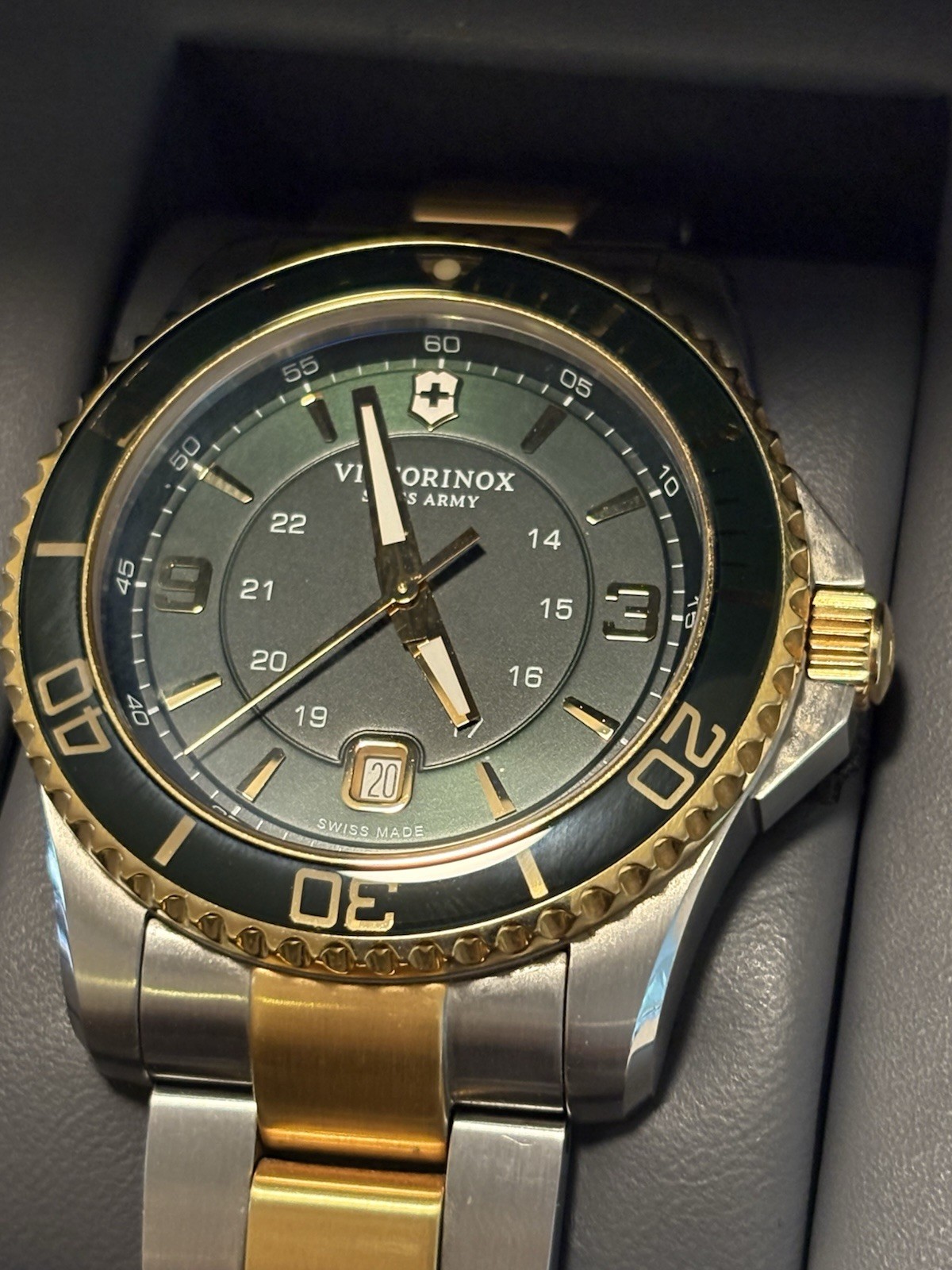 Victorinox Swiss Army Maverick GS Mens Watch 241605 Green Dial Two Tone Steel