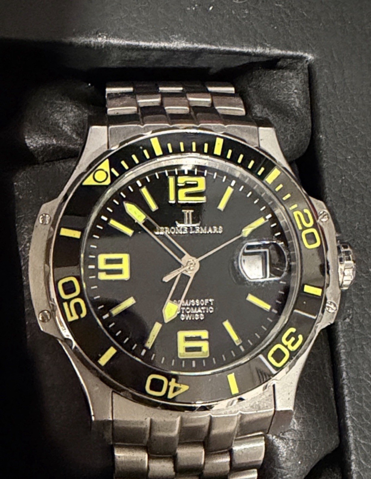 Jerome Lemars Chagall Swiss Automatic Black/Yellow 45mm EUC Full Set