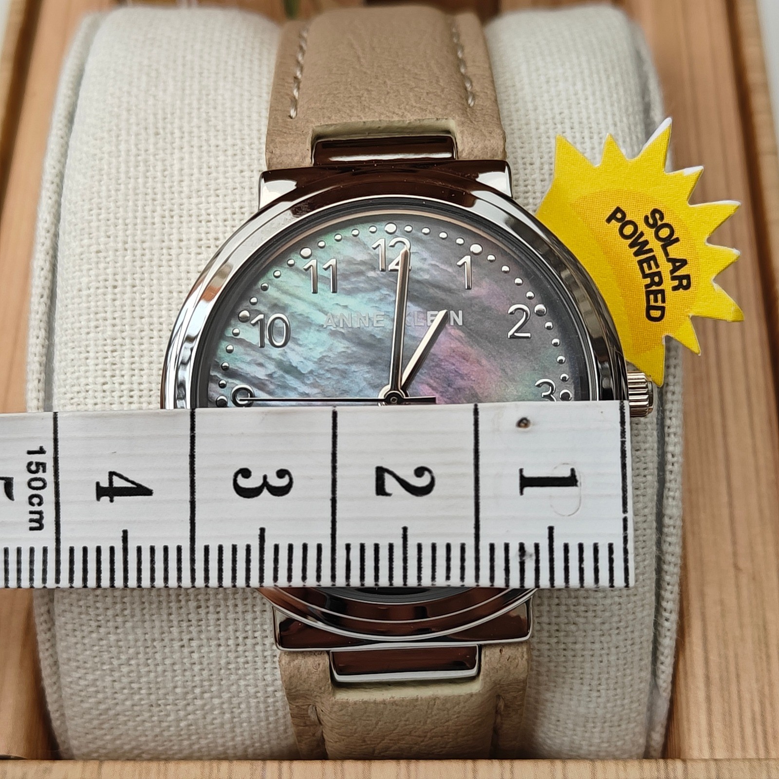 Anne Klein Considered Solar Powered Watch Mother Pearl Vegan Leather Iridescent