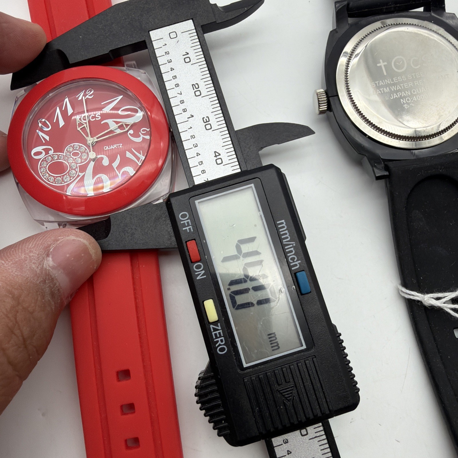 2x TOCS Watches Red and Clear Plastic And Black Quartz Women’s Oversized Watches