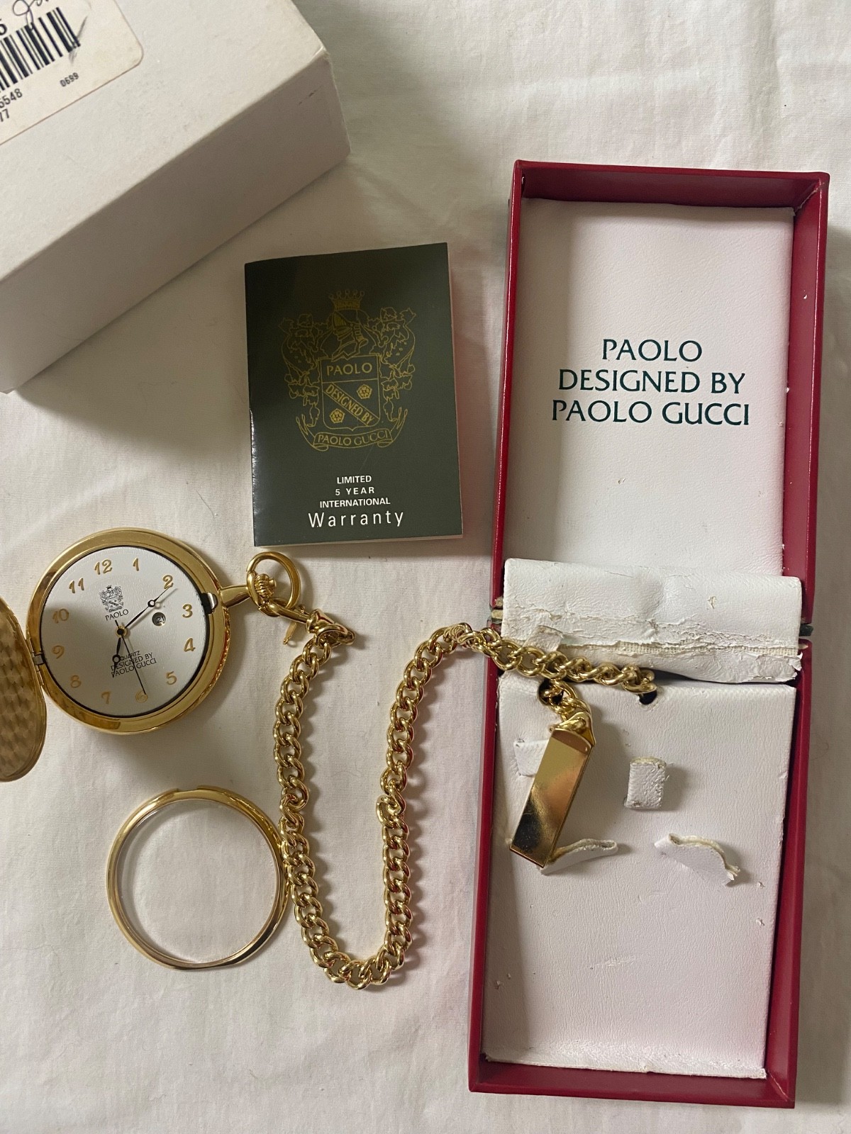 PAOLO GUCCI Gold Tone Pocket Watch (MINT) with Original Paperwork and Box