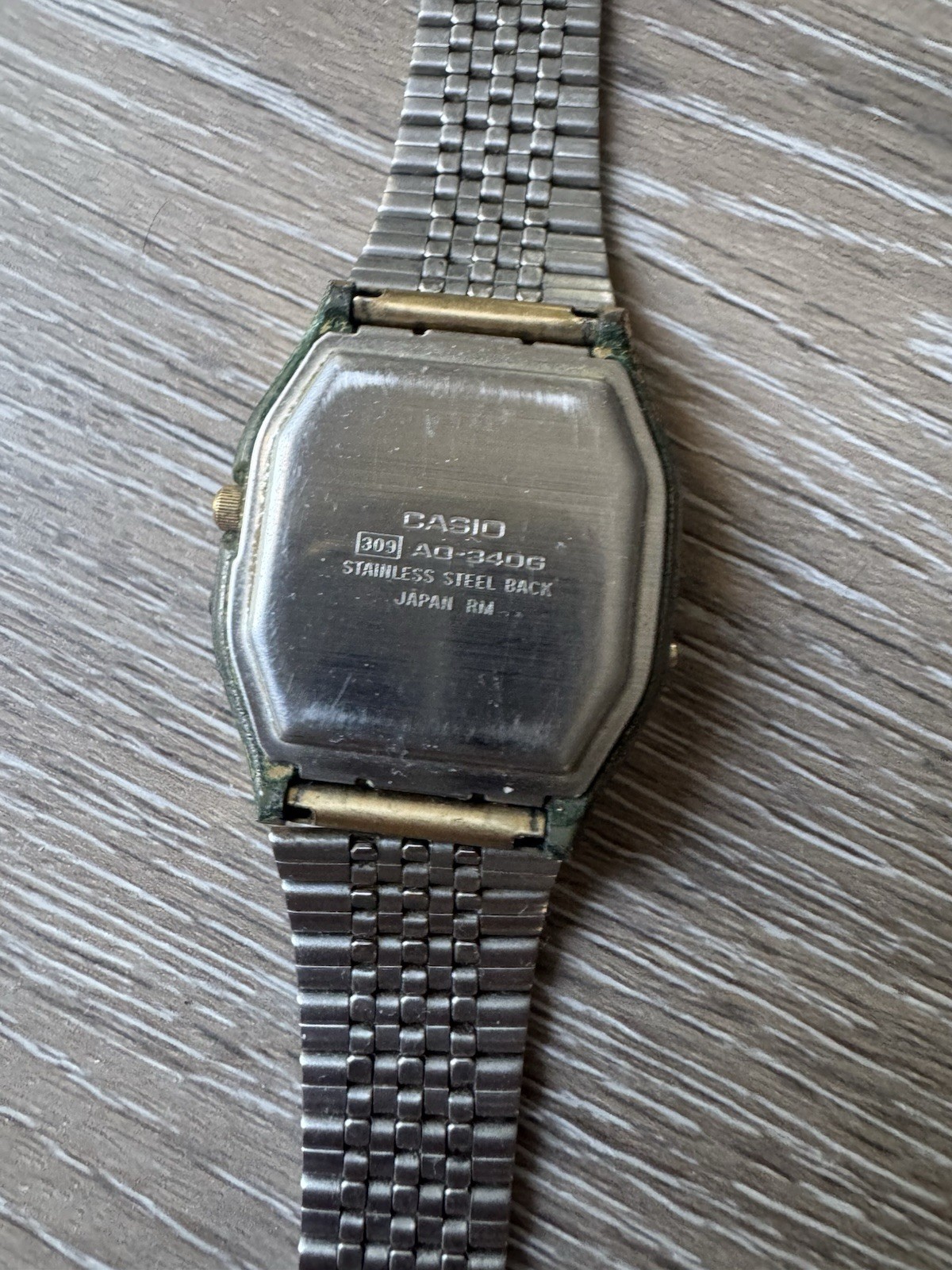 Casio AQ-340G Quartz Analog-Digital Gold Square Bracelet Watch White Dial 30mm