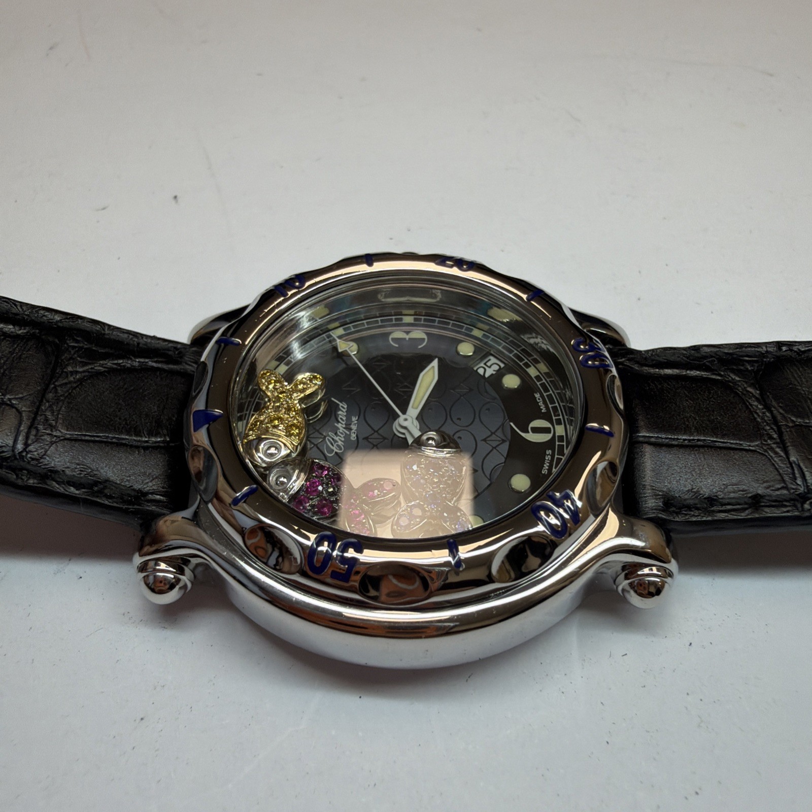 Chopard Happy Sport Fish Blue Dial 38mm Watch – 28/8347/8-402 Box And Papers