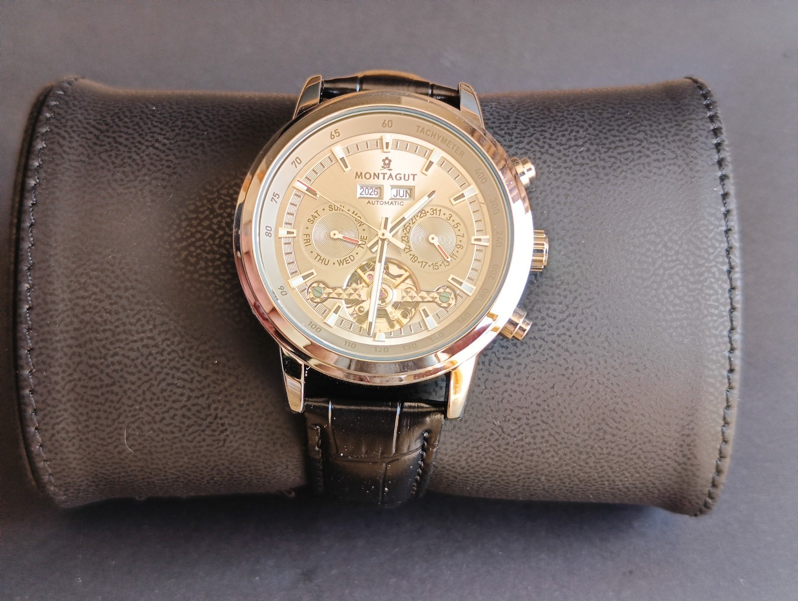 Montagut Automatic Men’s Watch – Skeleton Dial, Natural Leather Strap, Luxury St