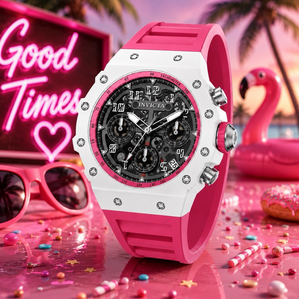 Invicta Racing Apexium Unisex Watch – 41mm, Pink, White 69620 New
