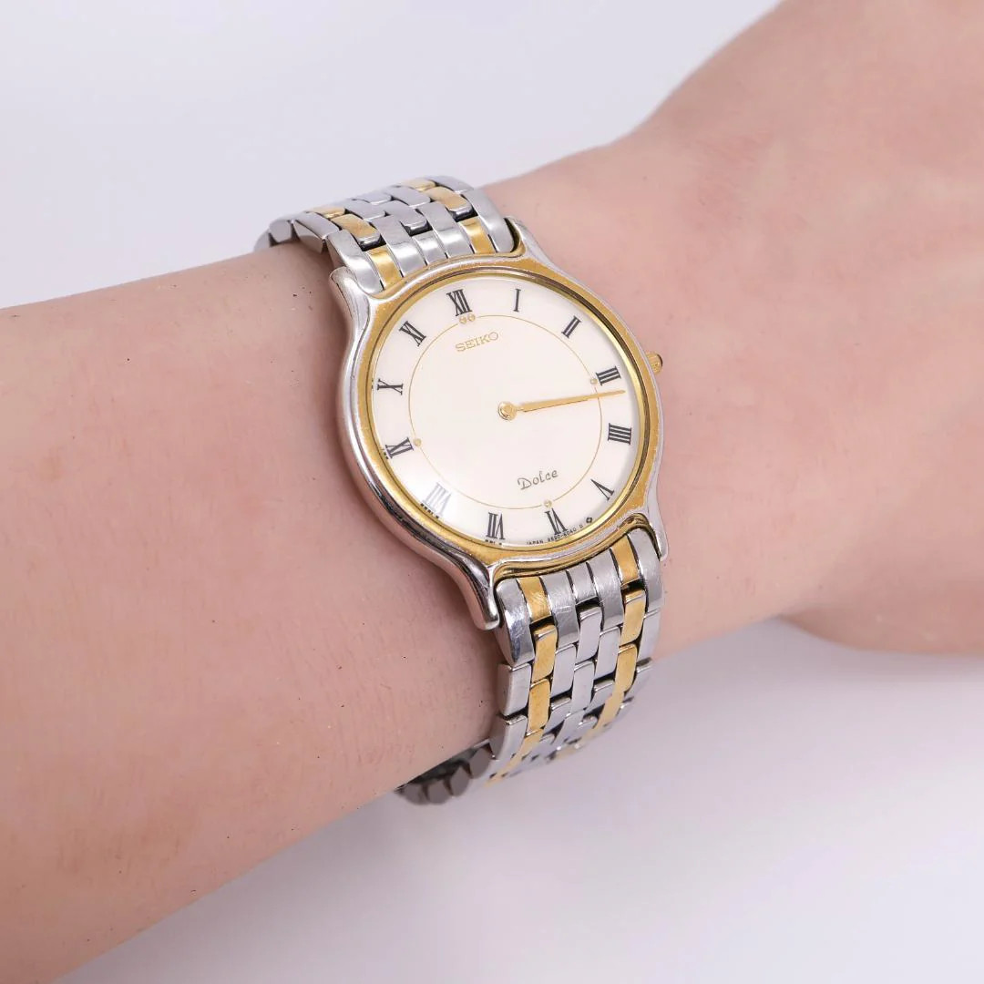 SEIKO Dolce Quartz Two-Tone White Dial Roman Numerals 35x31mm