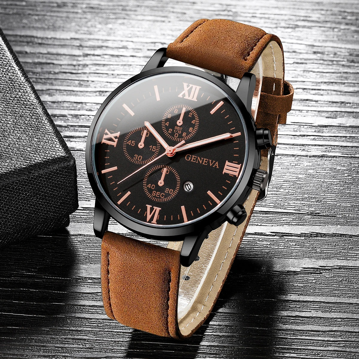 1/2PCs Men’s Casual Calendar Watch Fashionable Men’s Temperament Leather Quartz