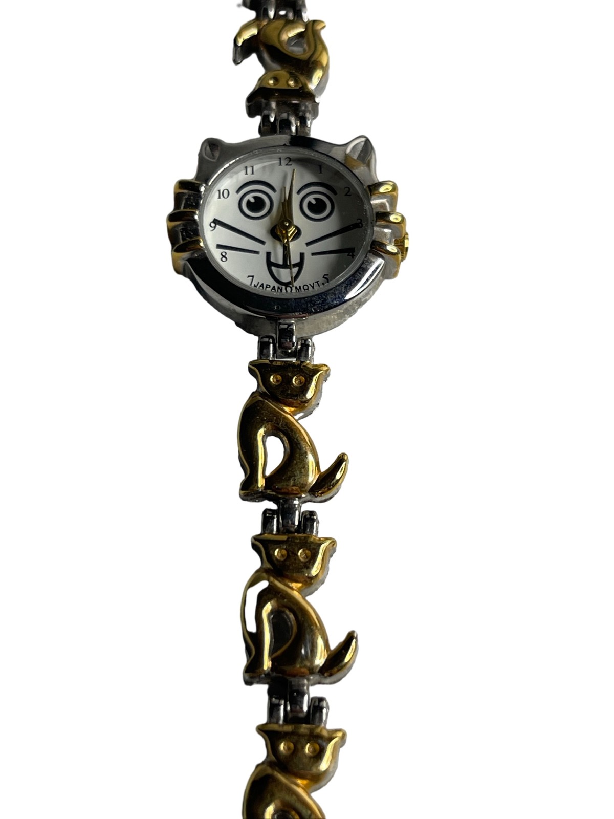 Vintage Cat Kitten Inspired Charm Bracelet Watch Two Tone Silver GoldTones