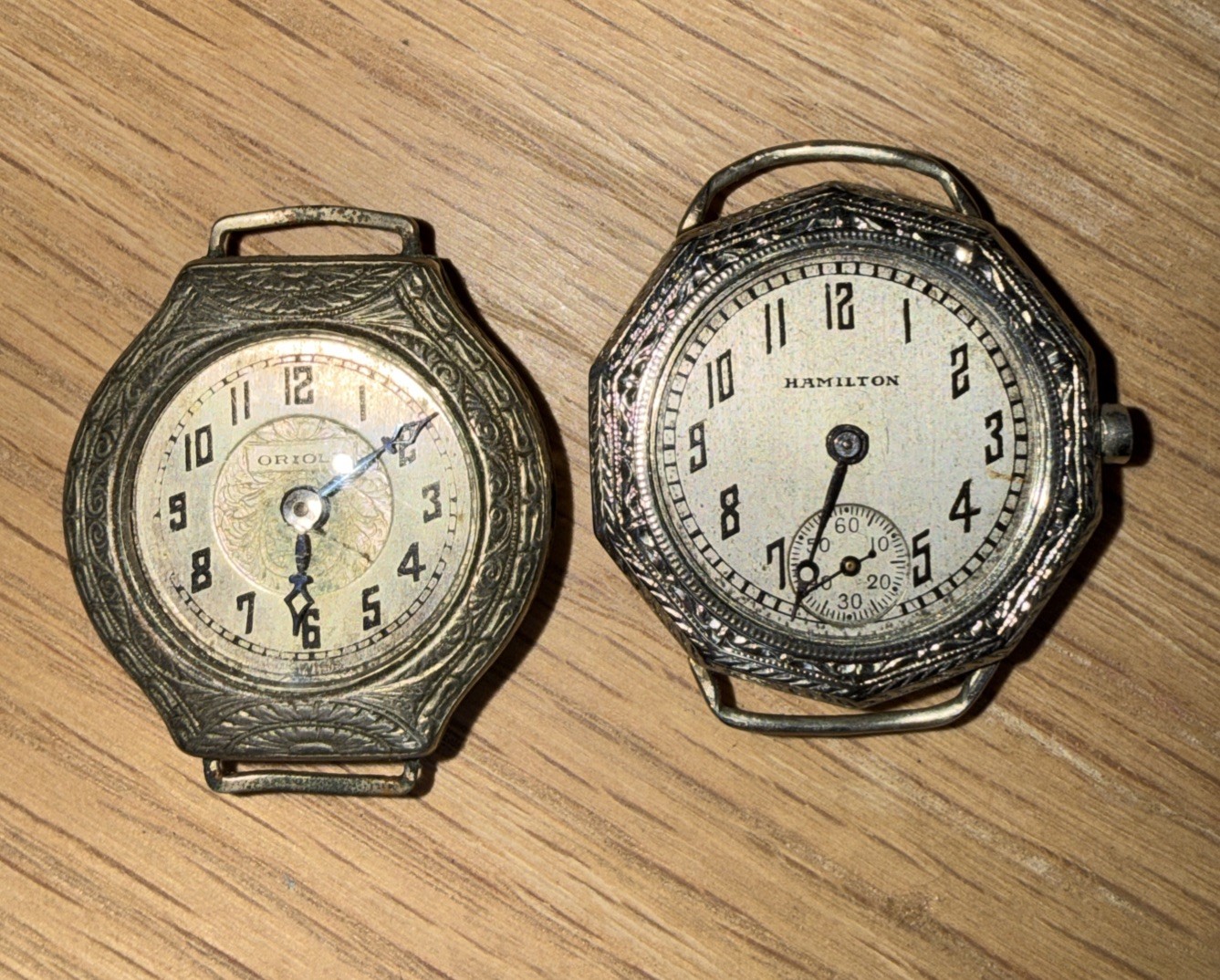 Two Antique Woman’s Octagonal Small Wrist Pocket Watch Watches Whites 14K GF