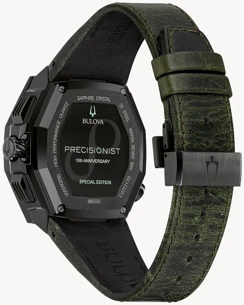 BULOVA PRECISIONIST CHRONOGRAPH 98B355 BLACK DIAL GREEN LEATHER STRAP MENS WATCH