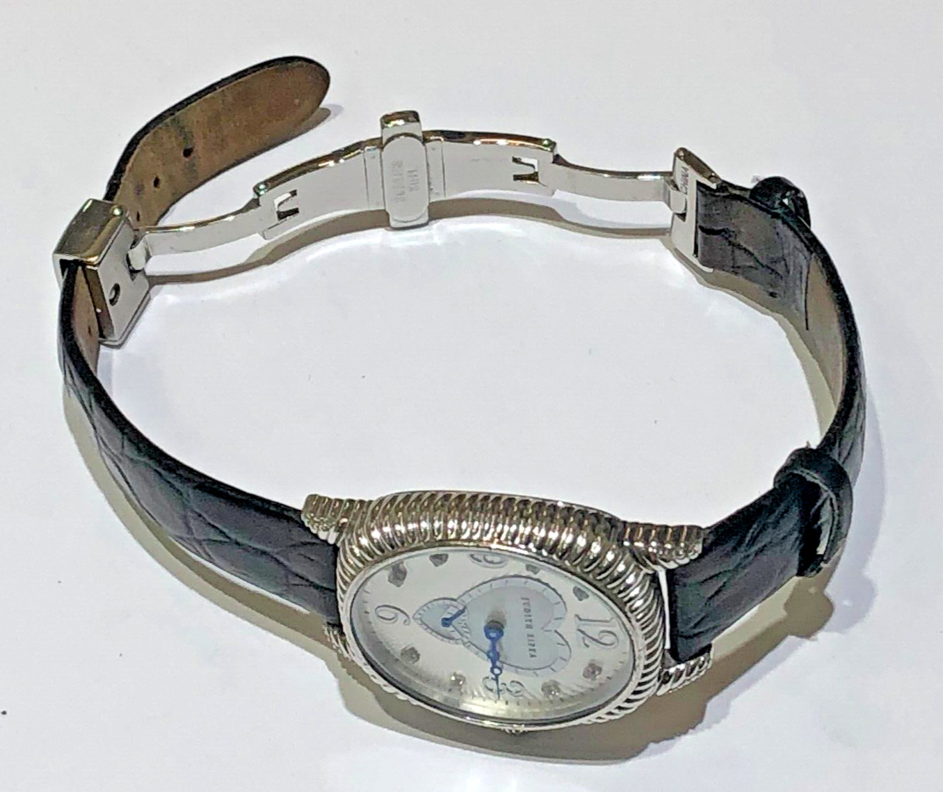 Judith Ripka Sterling MOP Hearts Dial Watch w/ Leather Band Deployment Clasp