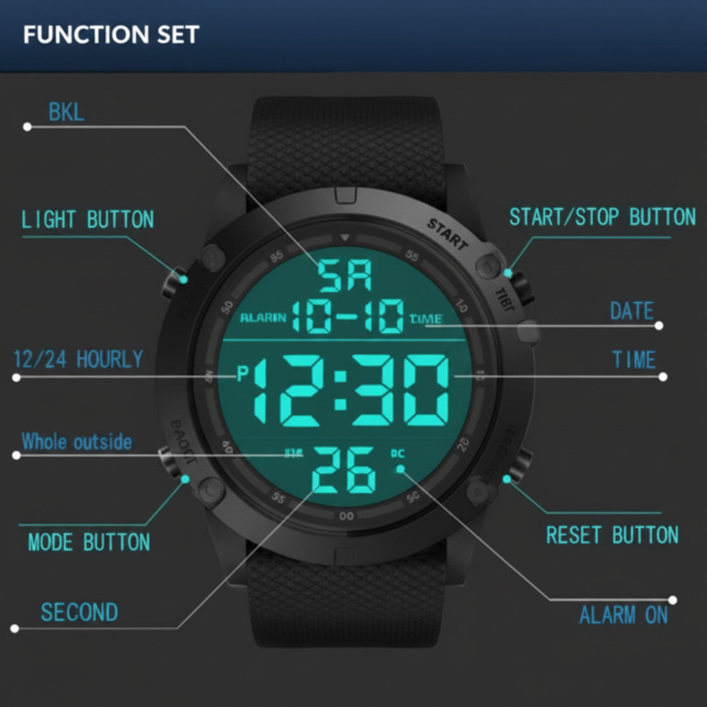 Waterproof Digital Sports Watch Military Tactical LED Backlight Wristwatch Men