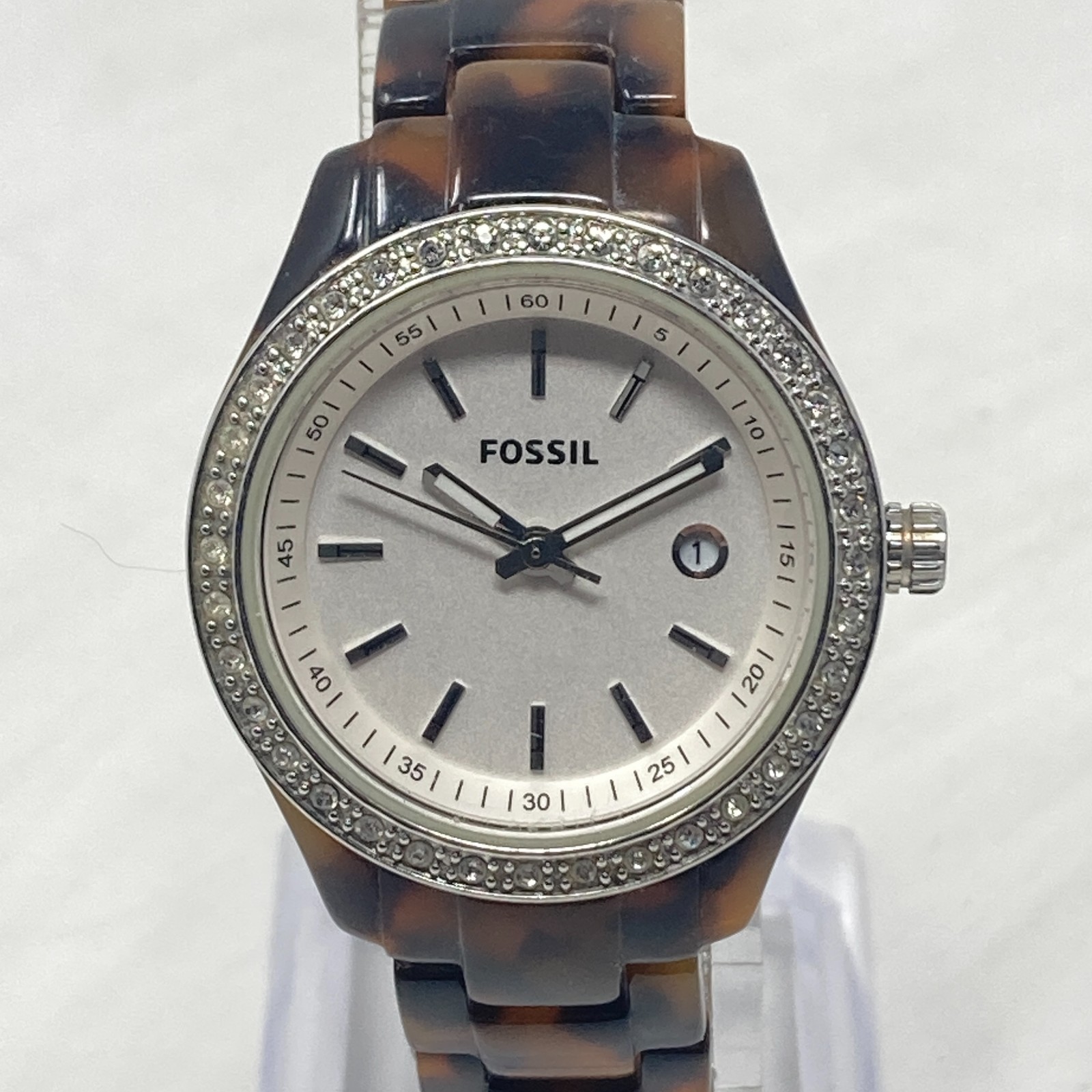 Fossil Mini Stella Watch Women 30mm Faux Tortoise Date New Battery SMALL 6″