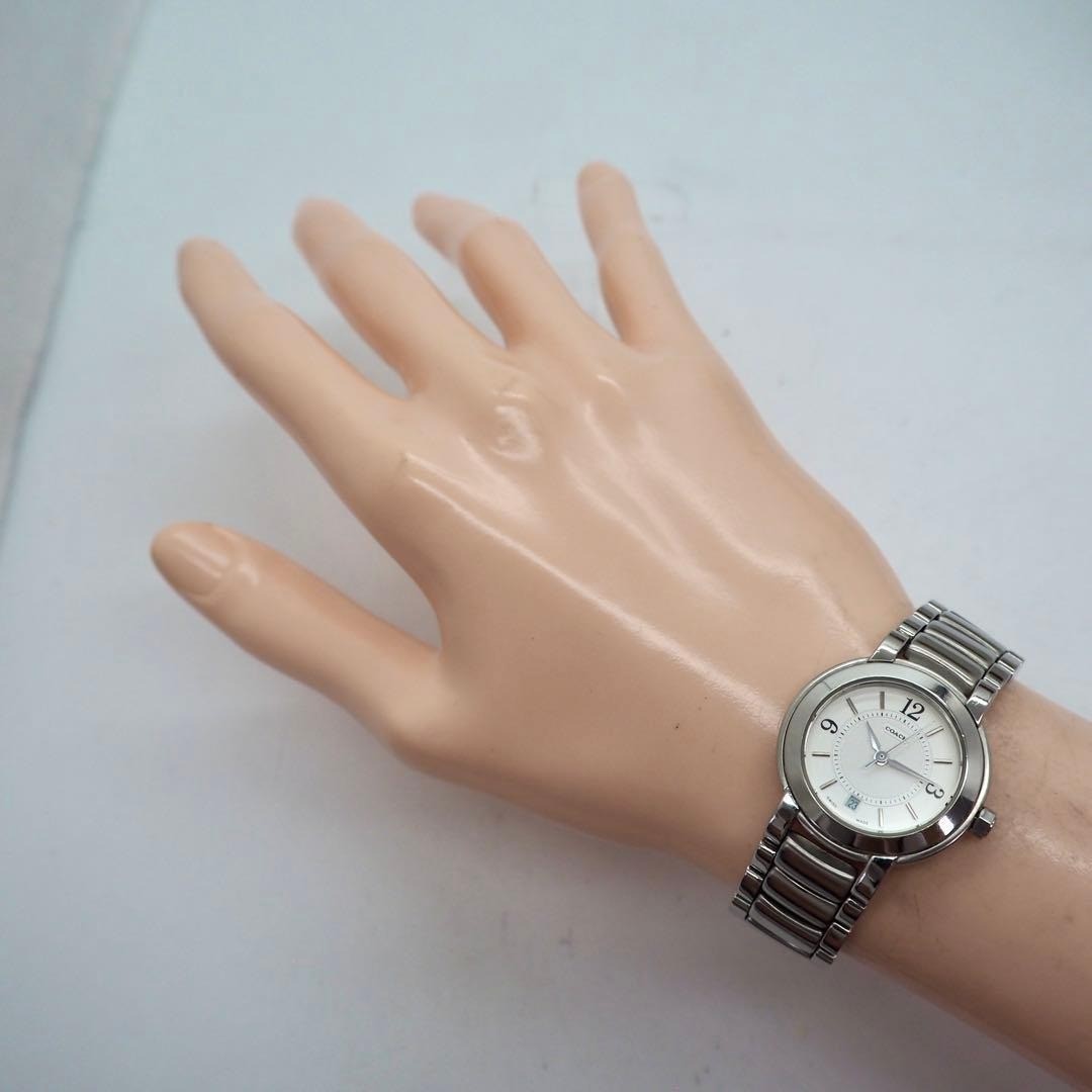 162 working COACH watch ladies’ date silver white round