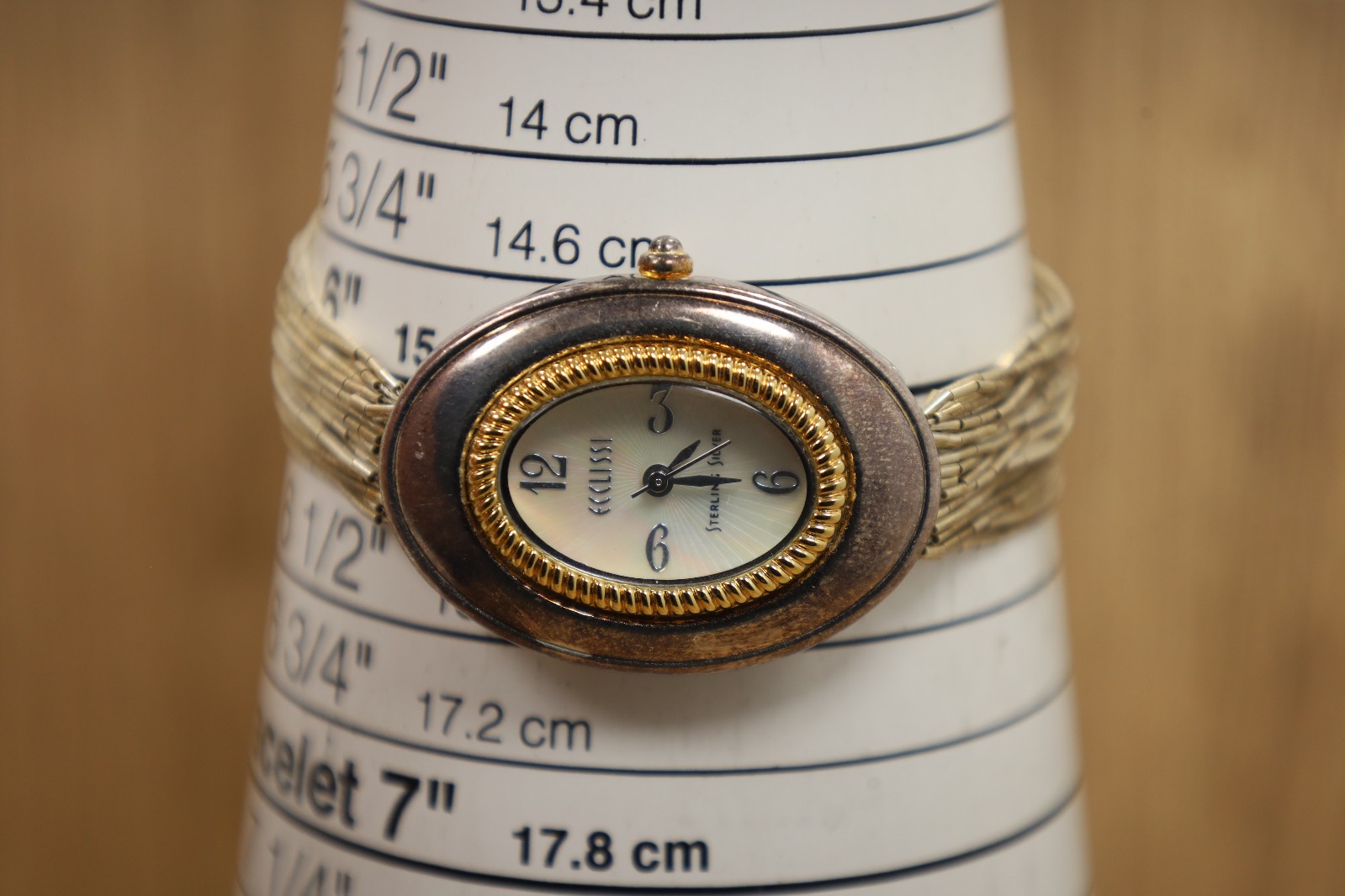 Ecclissi Sterling Silver MOP Ladies Watch 32840 Silver Liquid Band New Bat 6.25″