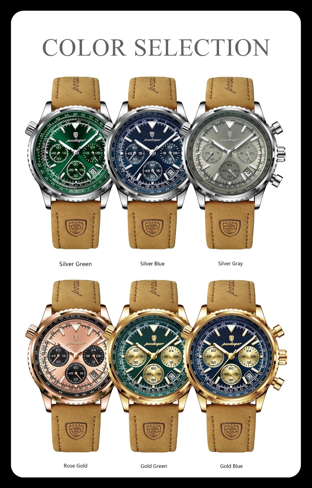 POEDAGAR Luxury Men Quartz Watch Waterproof Chronograph Leather Best Gift