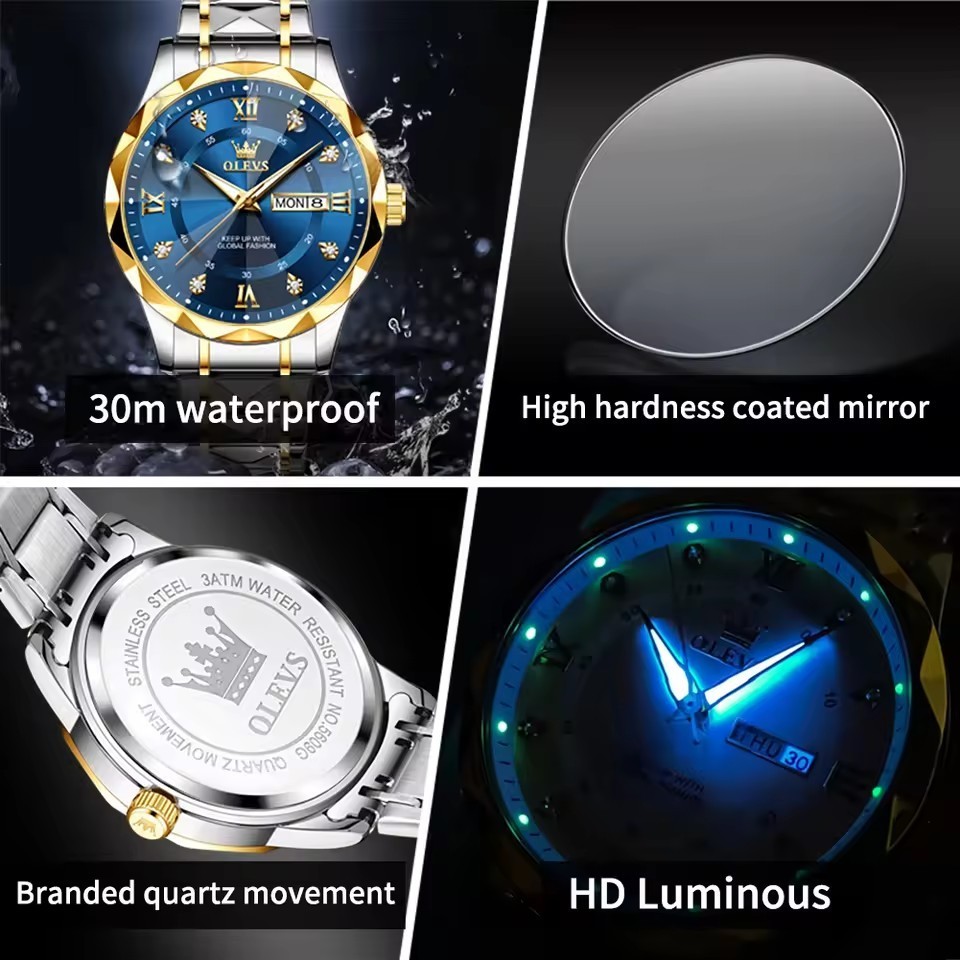 OLEVS Men’s Luxury Quartz Watch White Gold Stainless Steel Waterproof Roman Dial