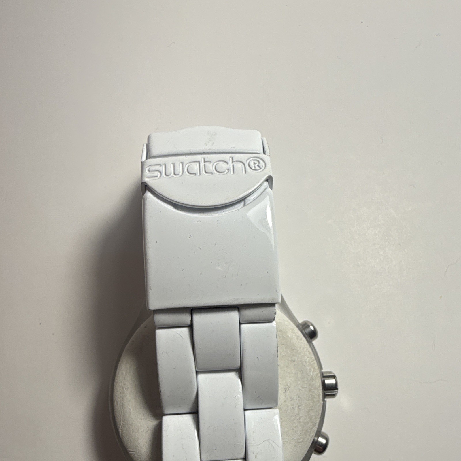 Swatch Irony Chronograph Quartz White Dial Silver Case White Bracelet