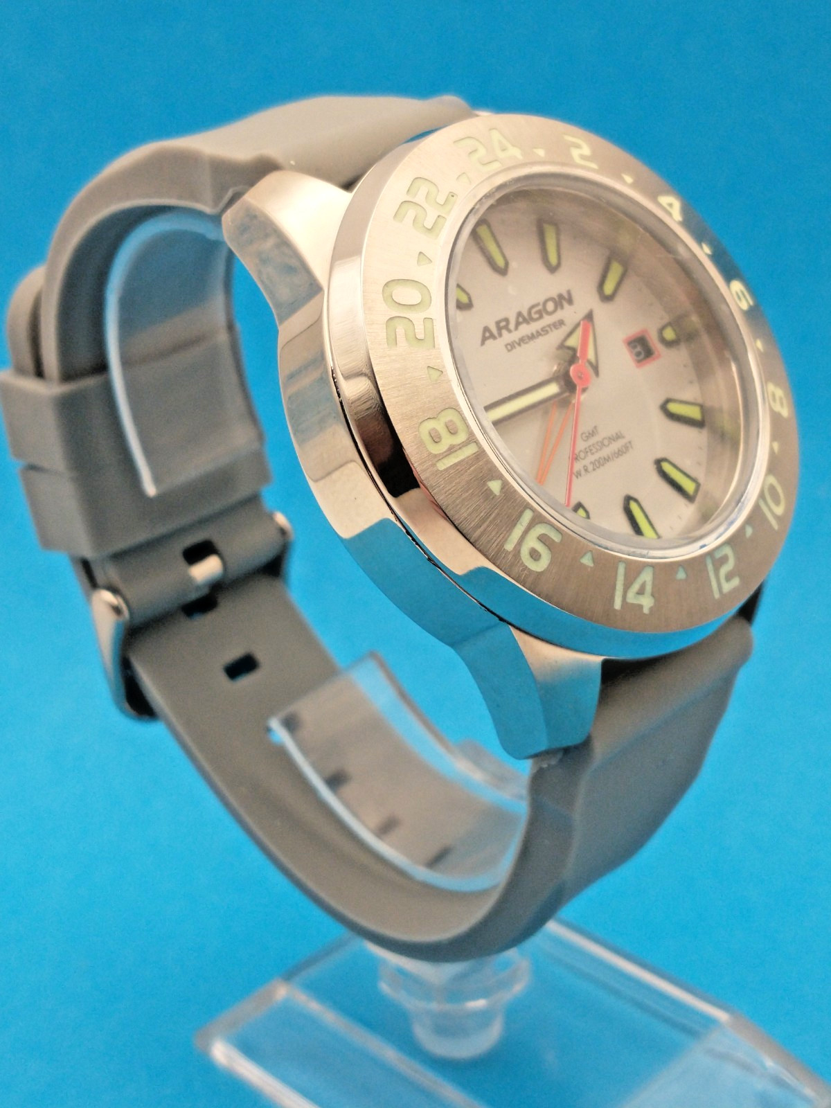 New ARAGON Divemaster 200M Men’s Watch, A069 GMT, 45mm, Date Window, New Battery