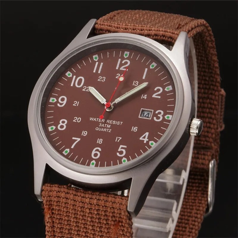 Army Field Watch Gift Men Luminous 24 Hour Nylon Strap Quartz Sport