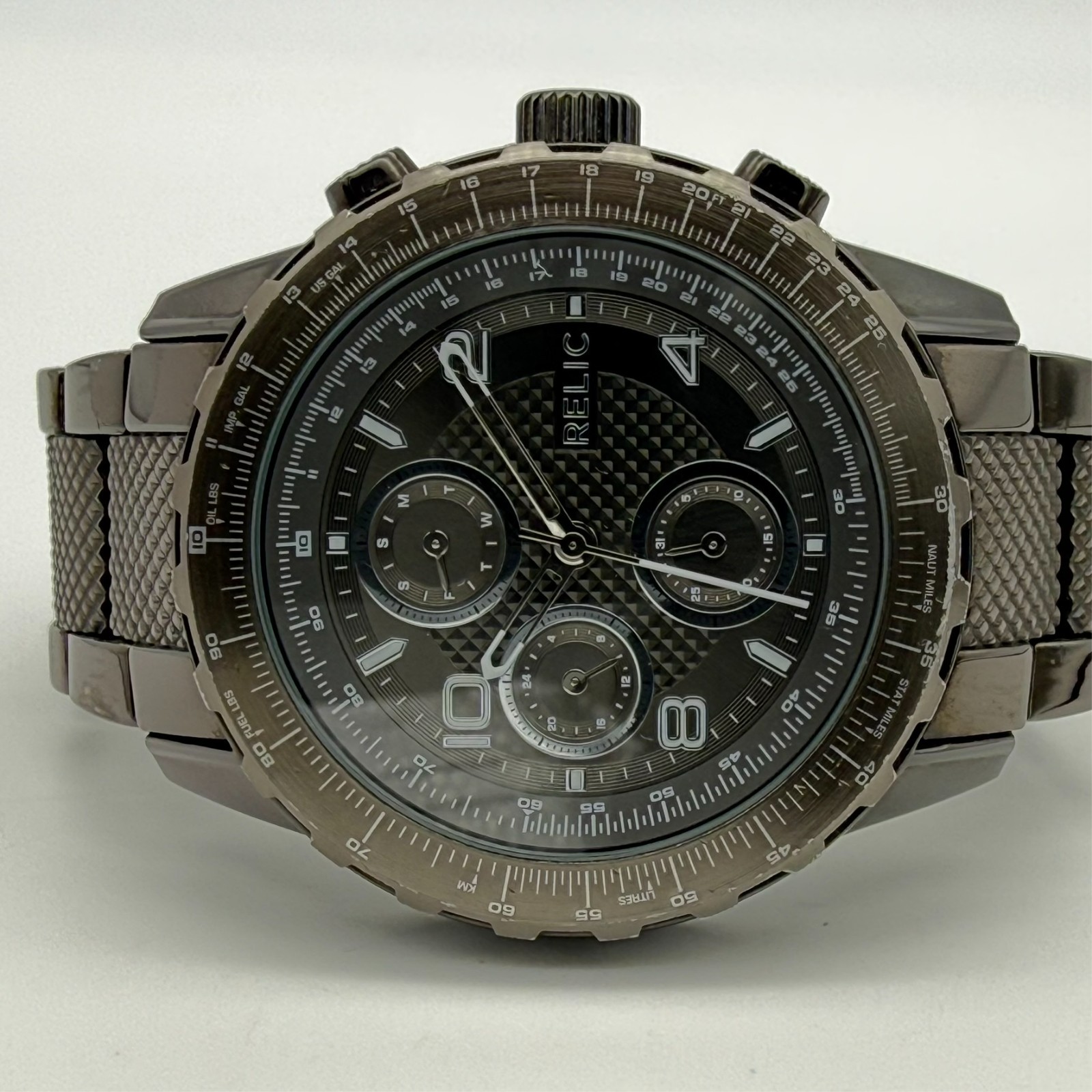 Men’s RELIC Black & Gray Tone, All Stainless Steel Watch, Day/Date, 47mm ZR15816