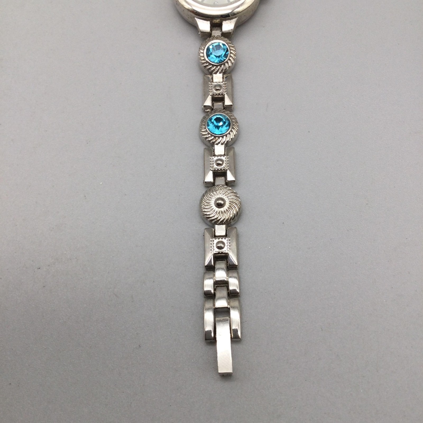 Allude Womens Watch 22mm Silver Tone Blue Rhinestone Bracelet New Battery 7.5″
