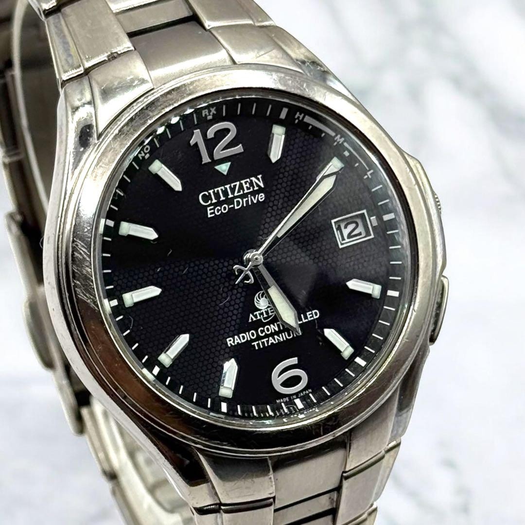 Citizen Attesa Eco-Drive H410-T003788 Titanium Radio Solar Watch Black Dial