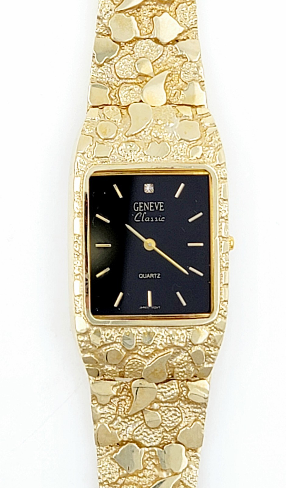 Geneve Classic 10k Yellow Gold Black 27x47mm Dial Nugget Watch Unisex