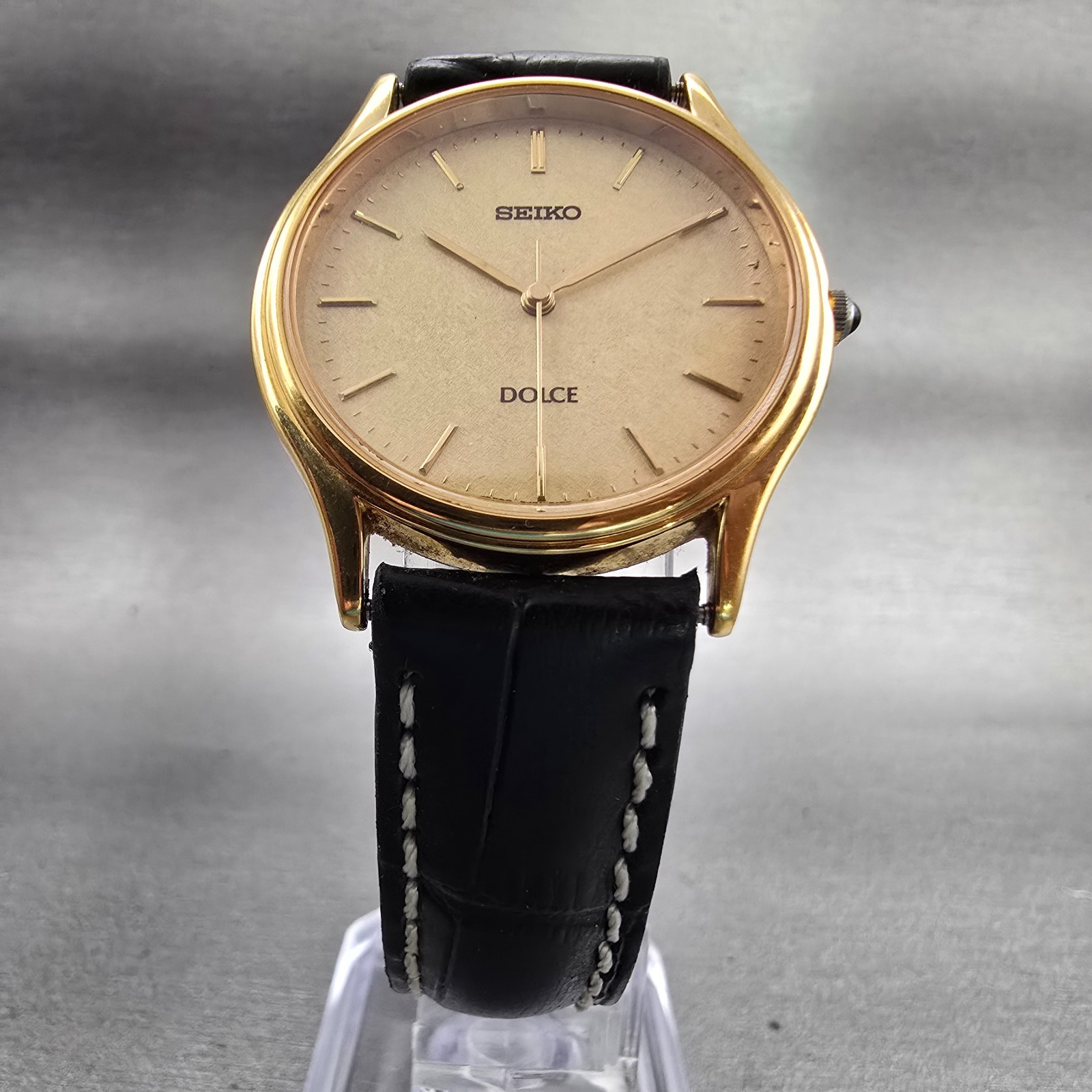 Seiko Dolce Watch Men 31mm Champagne Dial Gold Tone Round 8J41-6100 New Battery