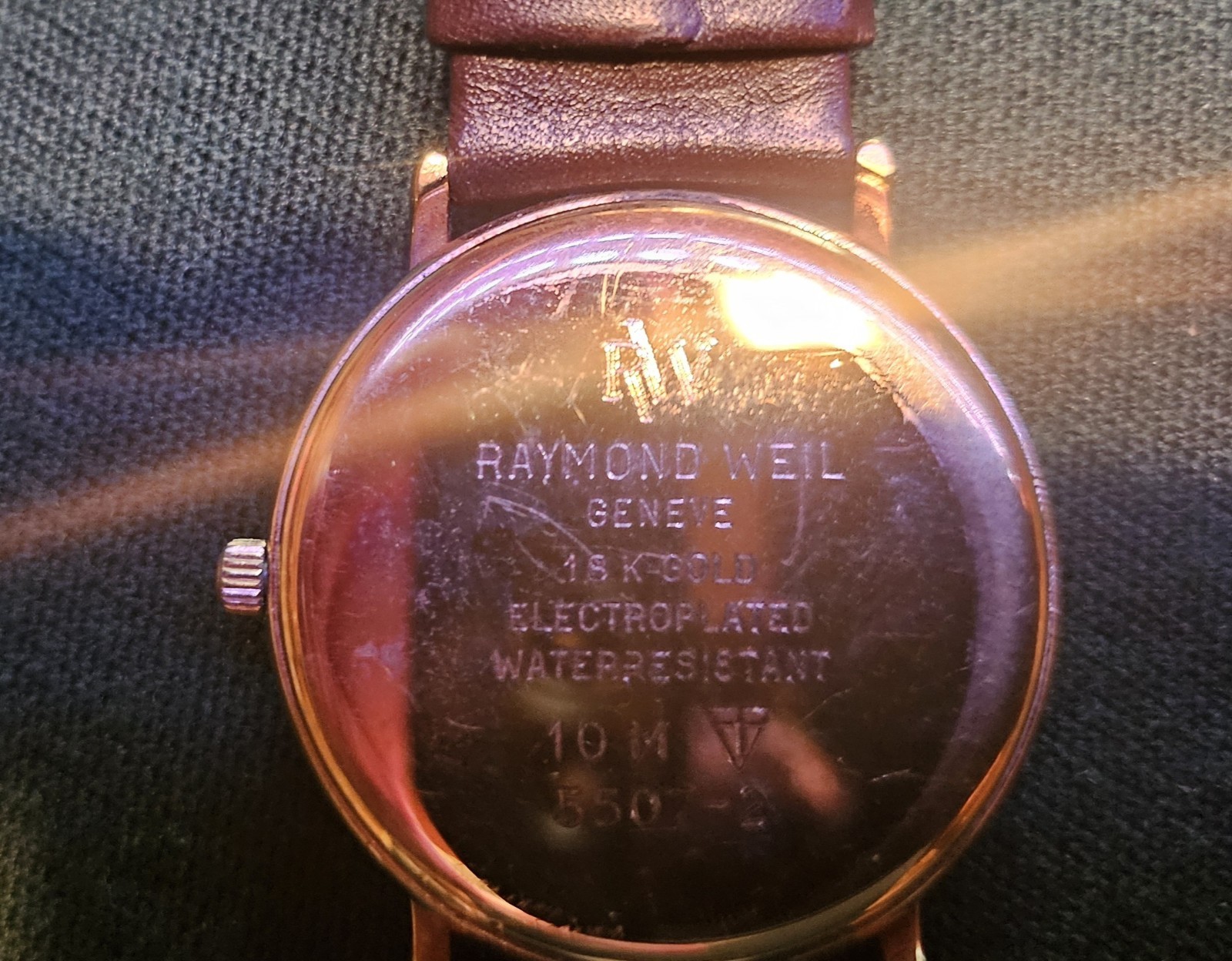 Raymond Weil Geneve Quartz Date Black Dial Brown Leather Strap Watch 10m WR