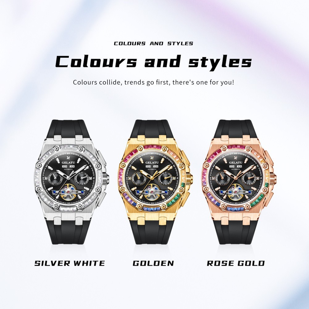 GELATU Automatic Mechanical Men’s Watch, Luminous, Waterproof, Complete Calendar