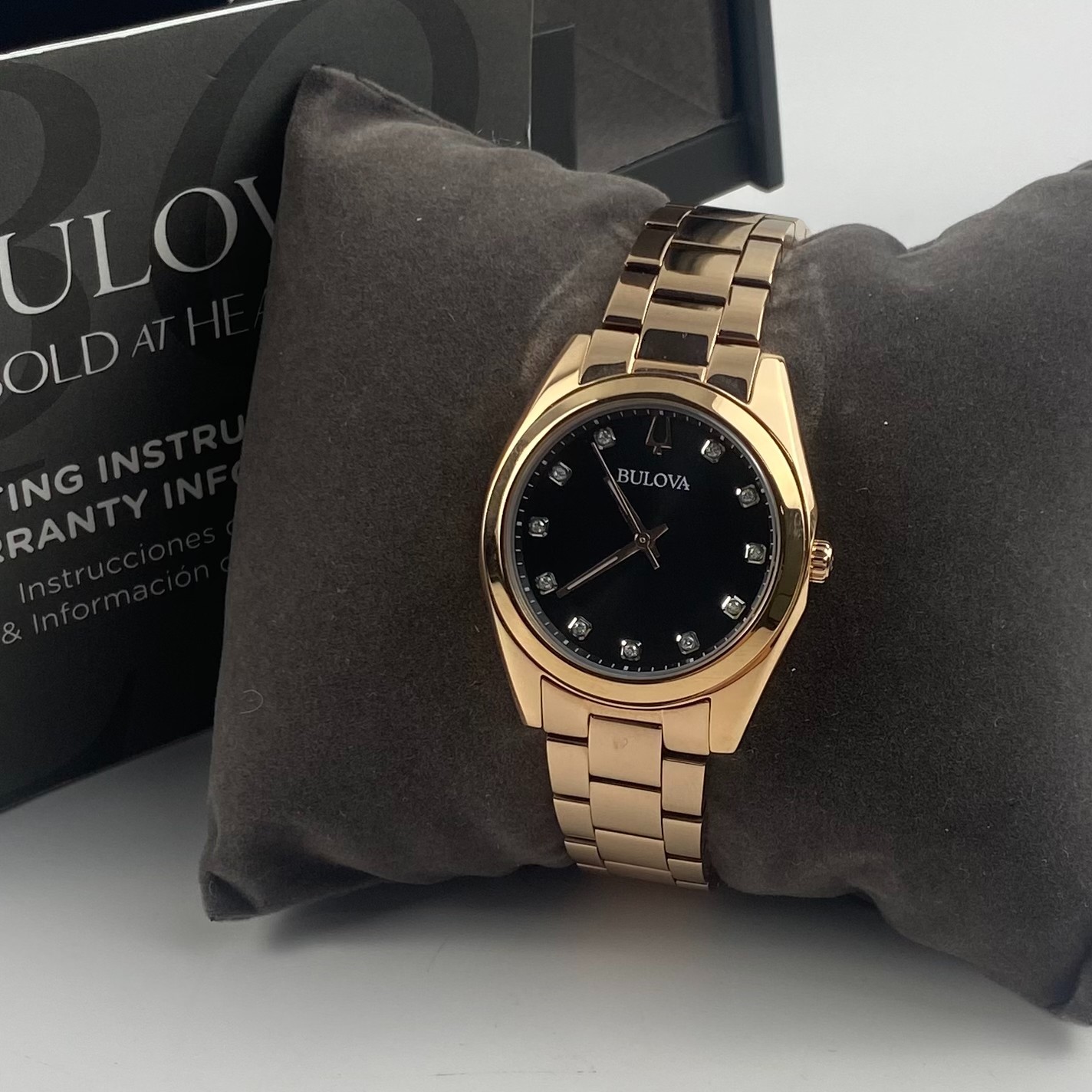 Bulova Surveyor 97P156 Grey Dial Diamond Rose Gold Women’s Stainless Watch
