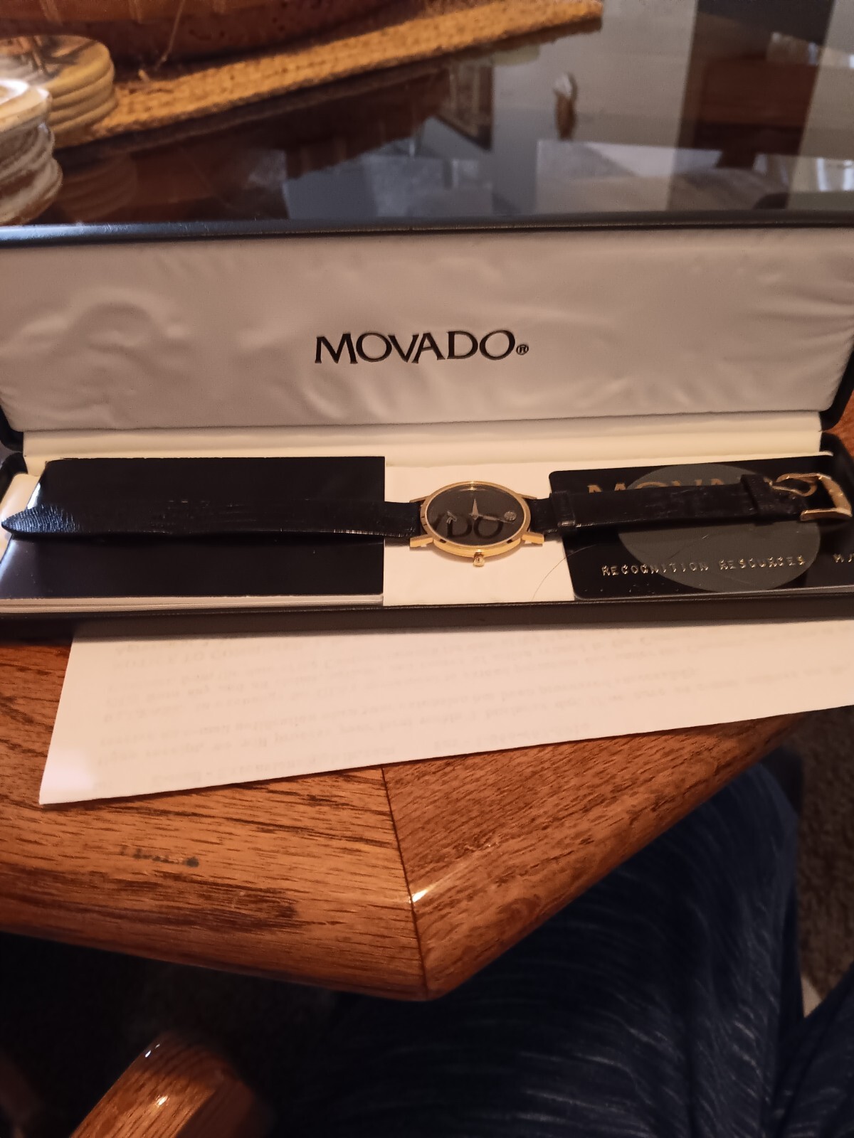 Movado Men Yellow Gold Watch Concave Dot Museum Dial – Black Strap (0607591)