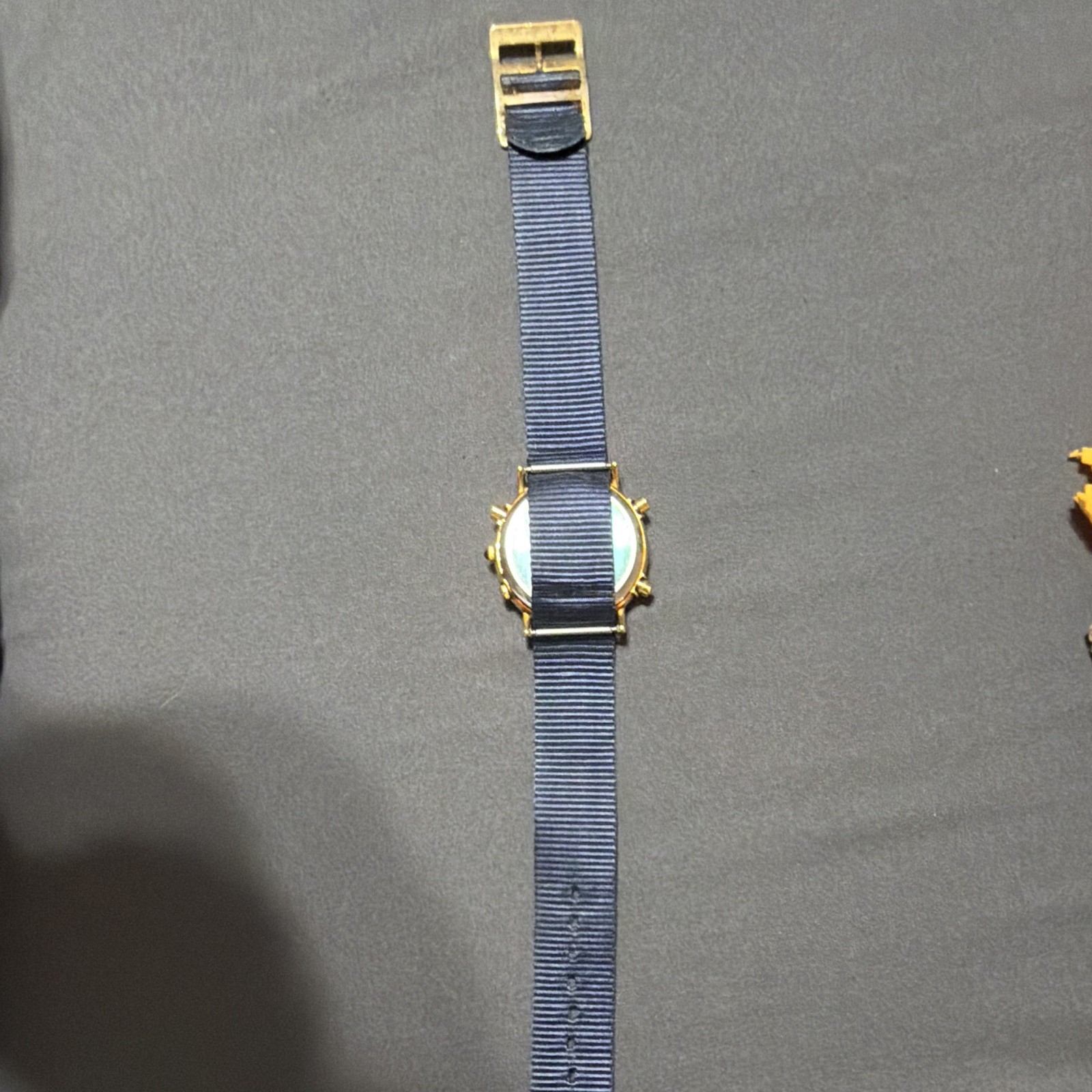 Lassale Quartz Alarm Chronograph Date Gold Tone White Roman Dial Blue Strap