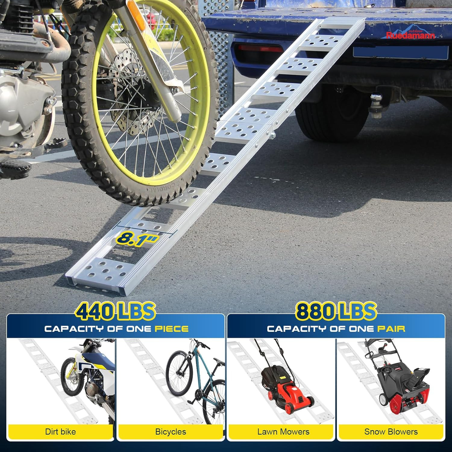 6’L X 8.1″ W Folding Loading Ramp, 440 Lbs Capacity, Aluminum Lightweight Portab