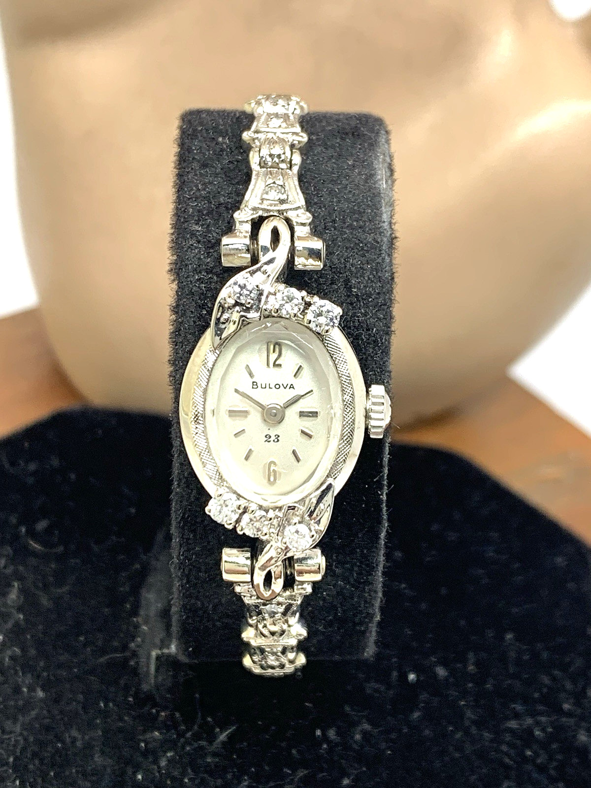 Bulova Women’s Watch 14k White Gold Diamond Antique Cocktail Manual Wind Petite