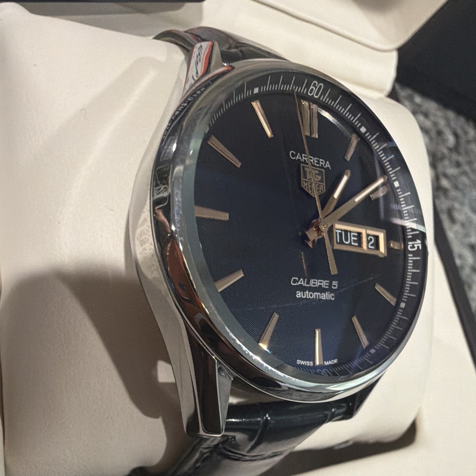 TAG Heuer Carrera Calibre 5 Automatic 41mm Blue Dial Day/Date 100m Box