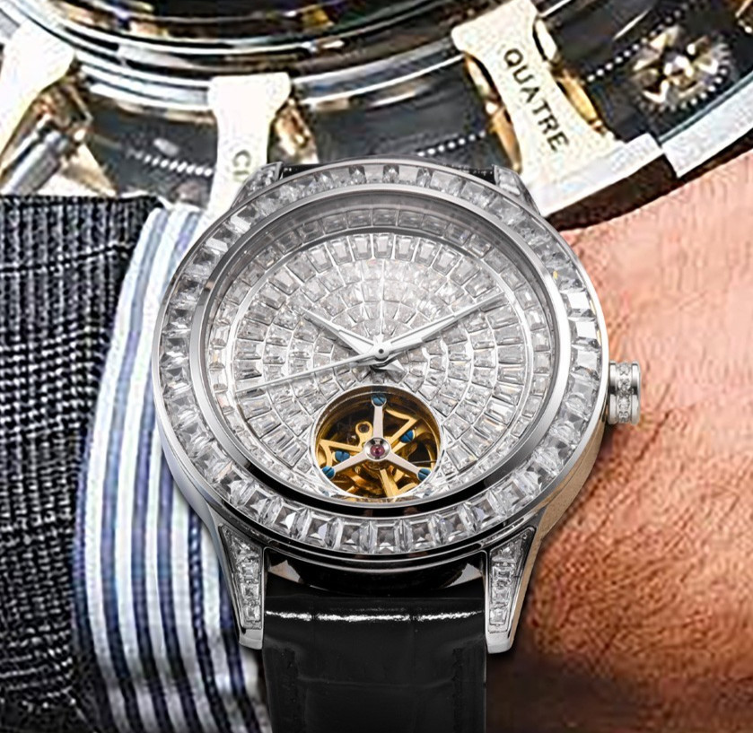 2024 PINDU men’s automatic mechanical watch diamond dial luminous hands luxury