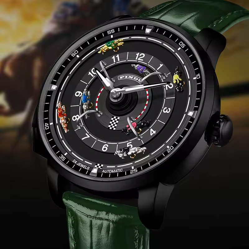 🔥USA🔥PINDU Men’s Mechanical Watch Horse Racing Green Dial Sapphire Glass P6652