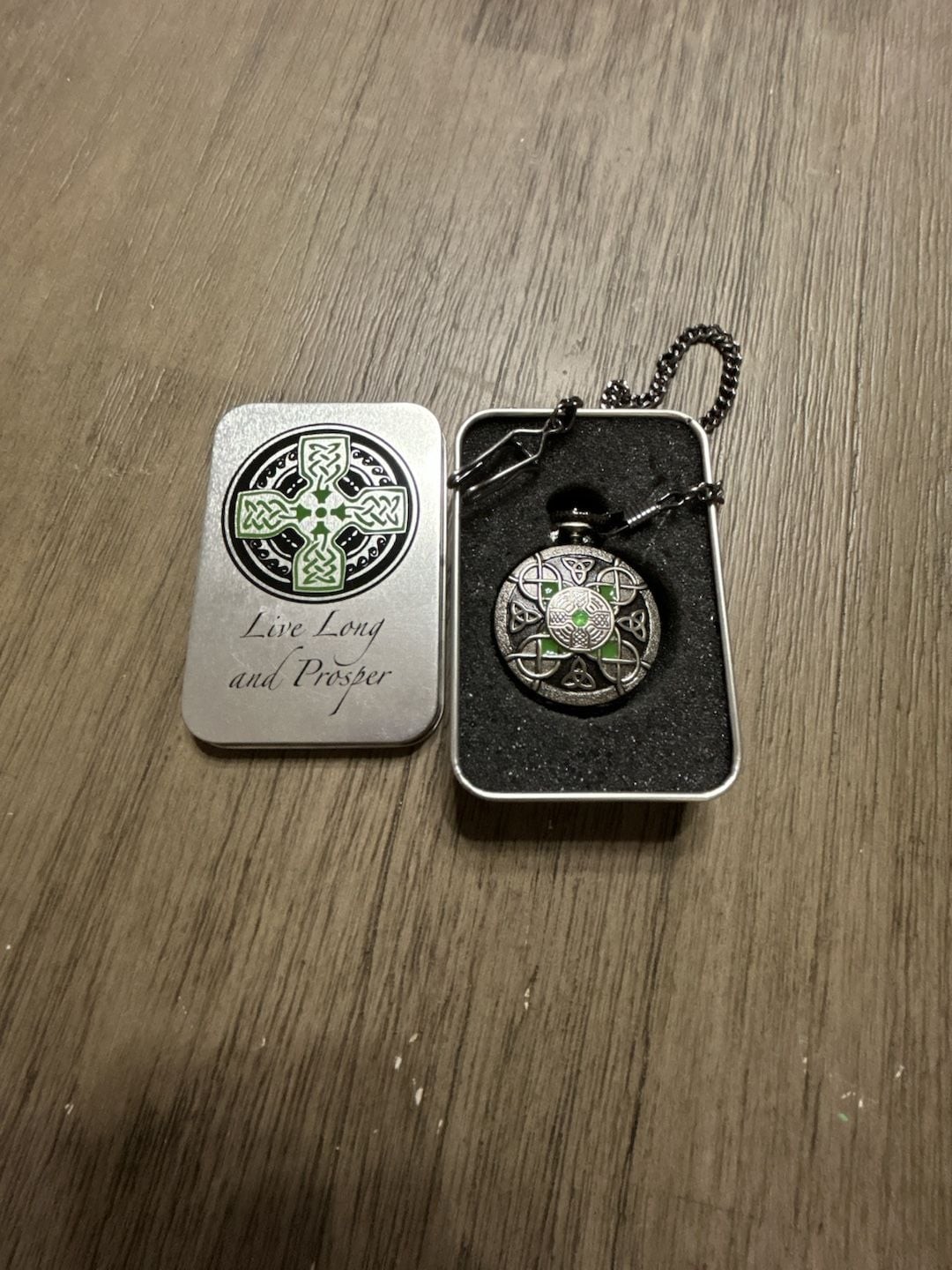 Legends in Steel Celtic Knot Pocket Watch with Case
