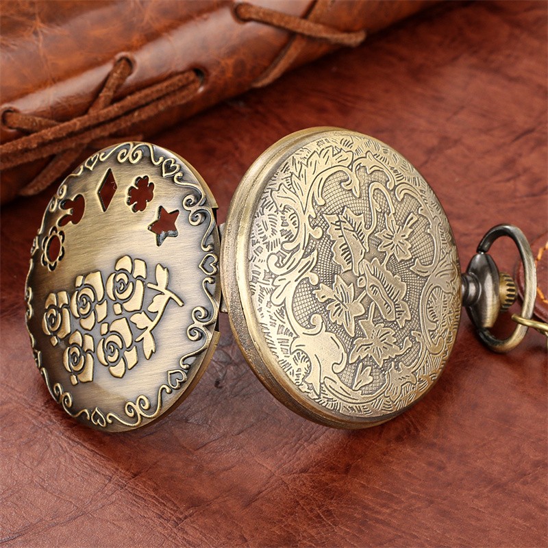 Bronze Rose Flower Pocket Watch for Women Quartz Movement with Necklace Chain