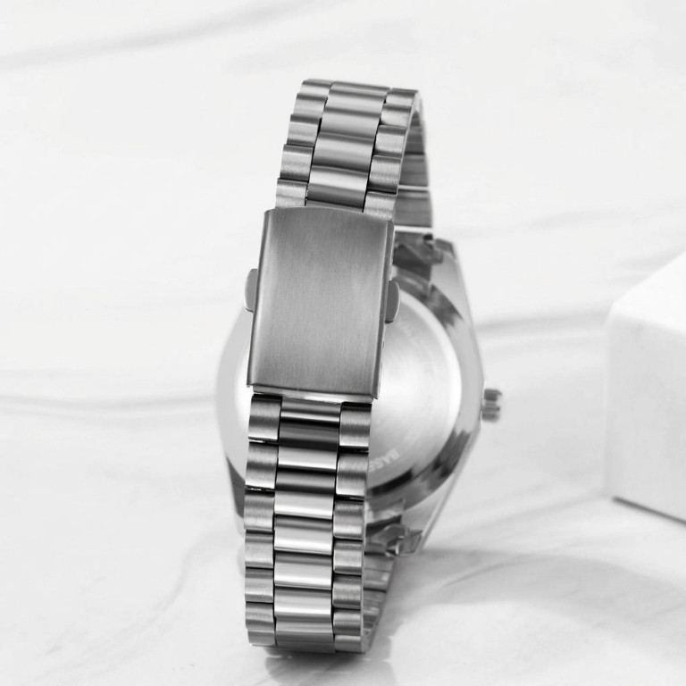 Men Beveled White Dial Business Watch Stainless Steel Quartz Luminous Wristwatch