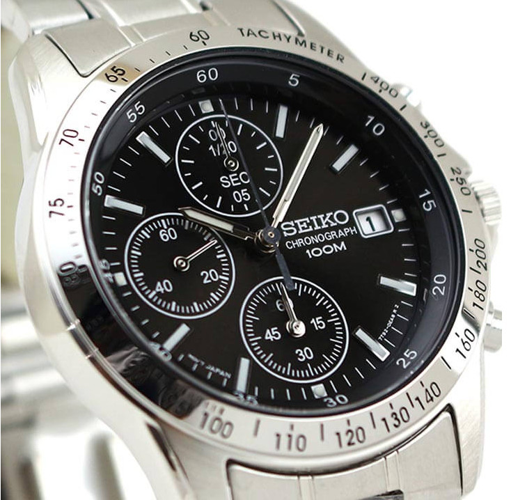 SEIKO Chronograph SND367PC Black Silver Men’s Watch Overseas Models New in Box