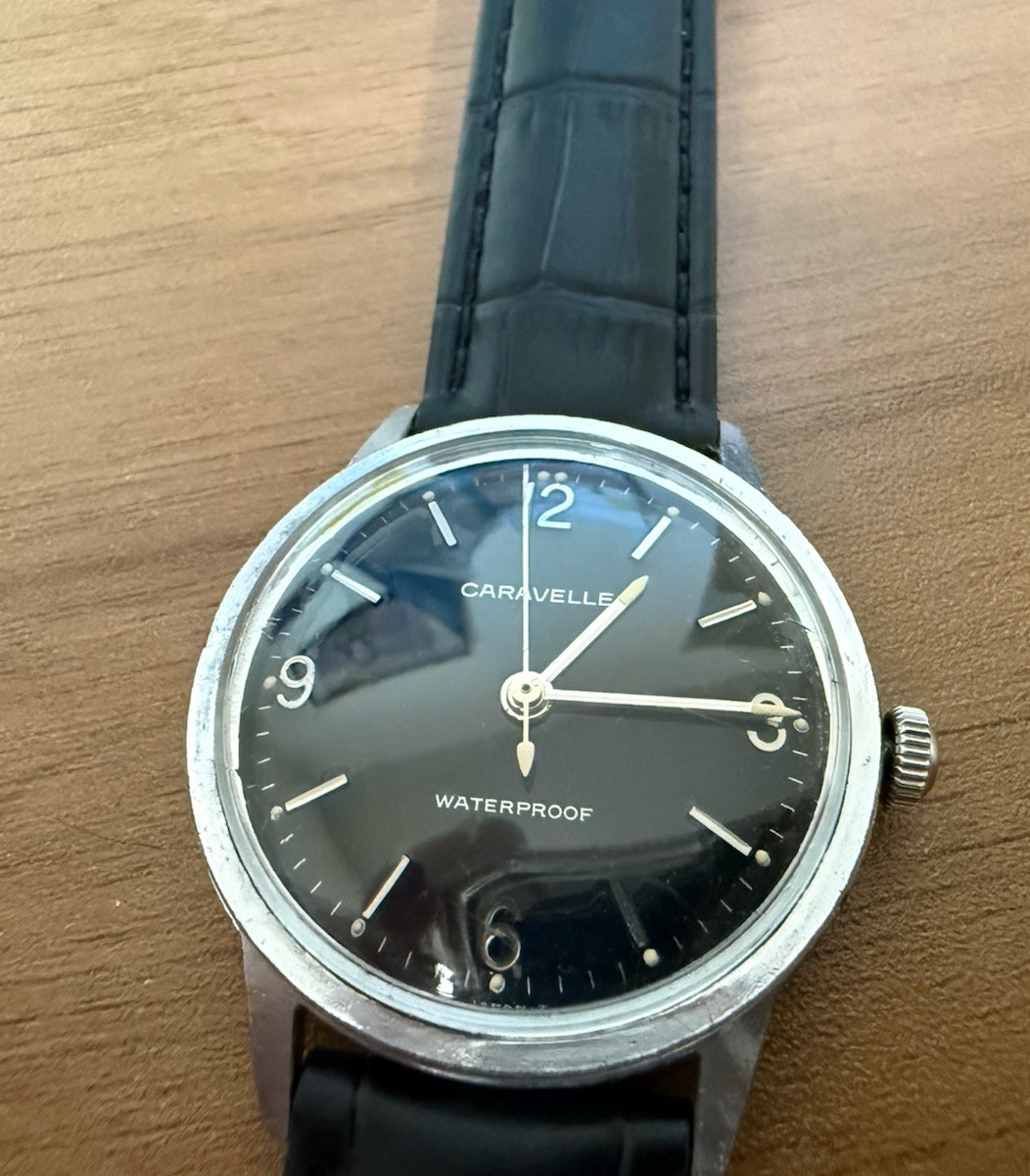 Vintage Caravelle by Bulova Manual Wind Black Dial Waterproof Men’s Watch Runs