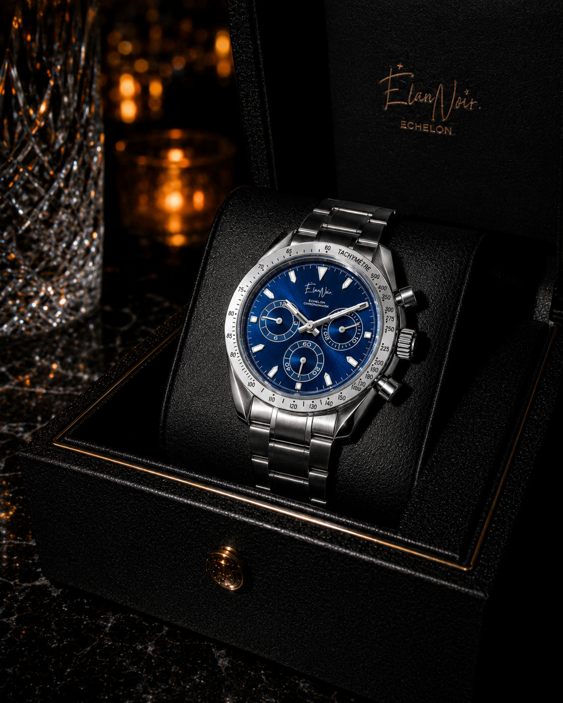 Élan Noir Chronograph Watch VK63 Blue Dial Sapphire Crystal Steel 40mm