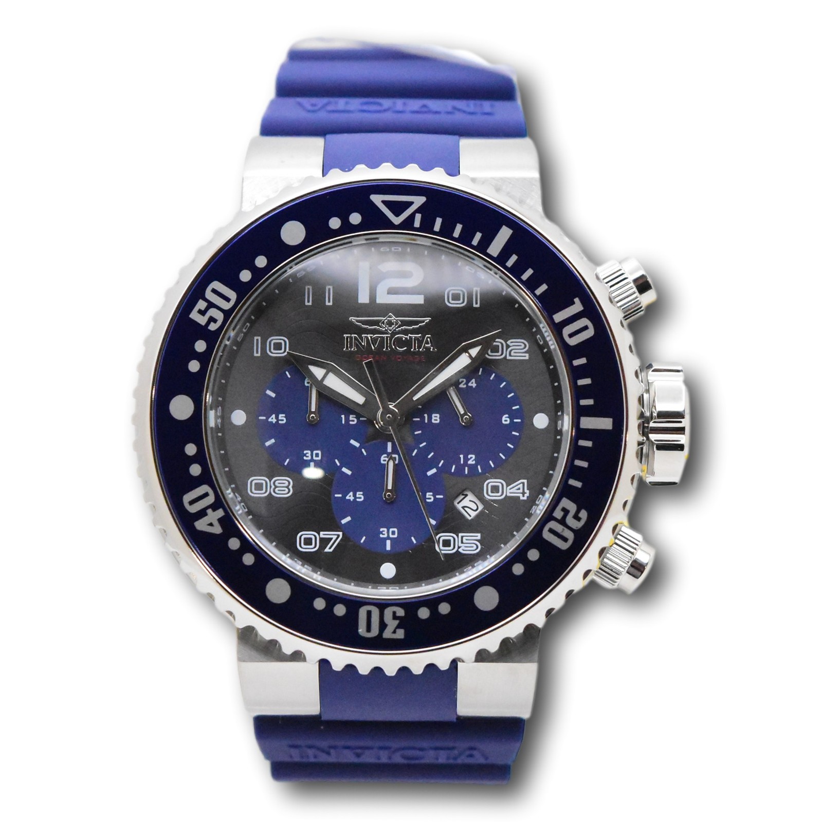 Invicta Pro Diver Dark Blue Ocean Voyage Mens 52mm Black Dial Chrono Watch 47195