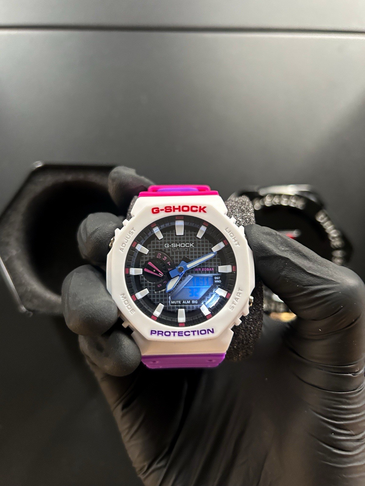 Casio G-Shock GA-2100 Watch White bezel, Purple/Pink band